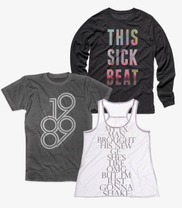 Lyric and branding element short sleeve shirts and tank top for Taylor Swift 1989 album