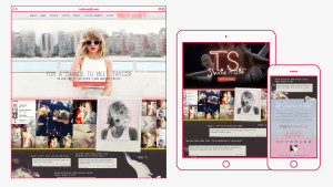 Responsive homepage design for taylorswift.com with branding elements in alignment with Taylor Swift and her 1989 album