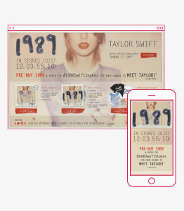 Responsive website takeover promotional design for taylorswift.com with branding elements promoting Taylor Swift's 1989 album