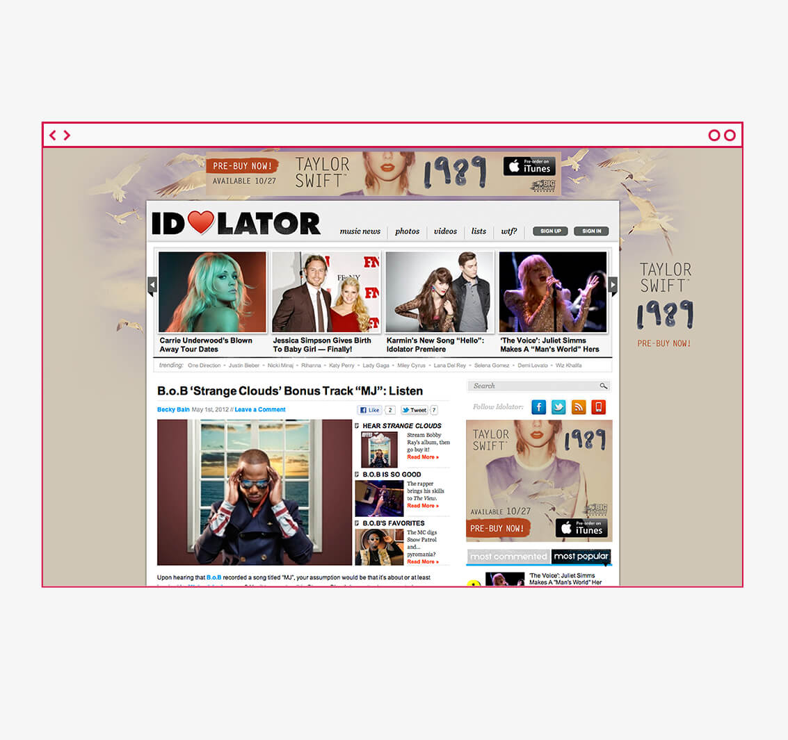 Digital marketing website takeover banners for Taylor Swift 1989 album