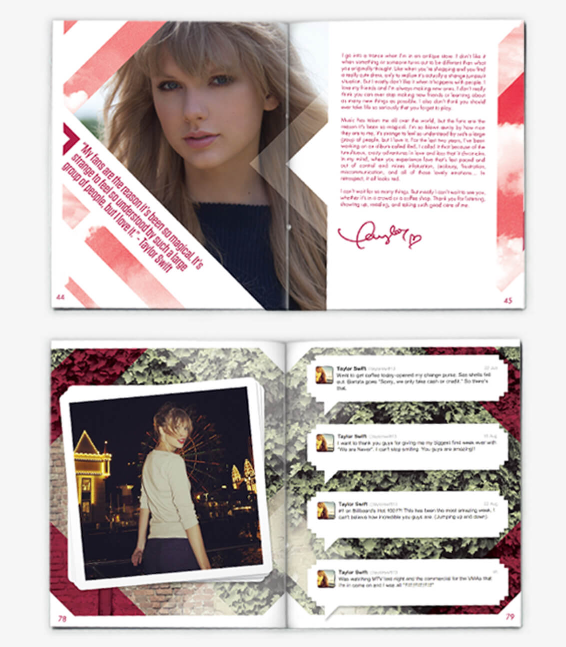 Magazine spread designs for the Taylor Swift Red tour in Nashville, Tennessee