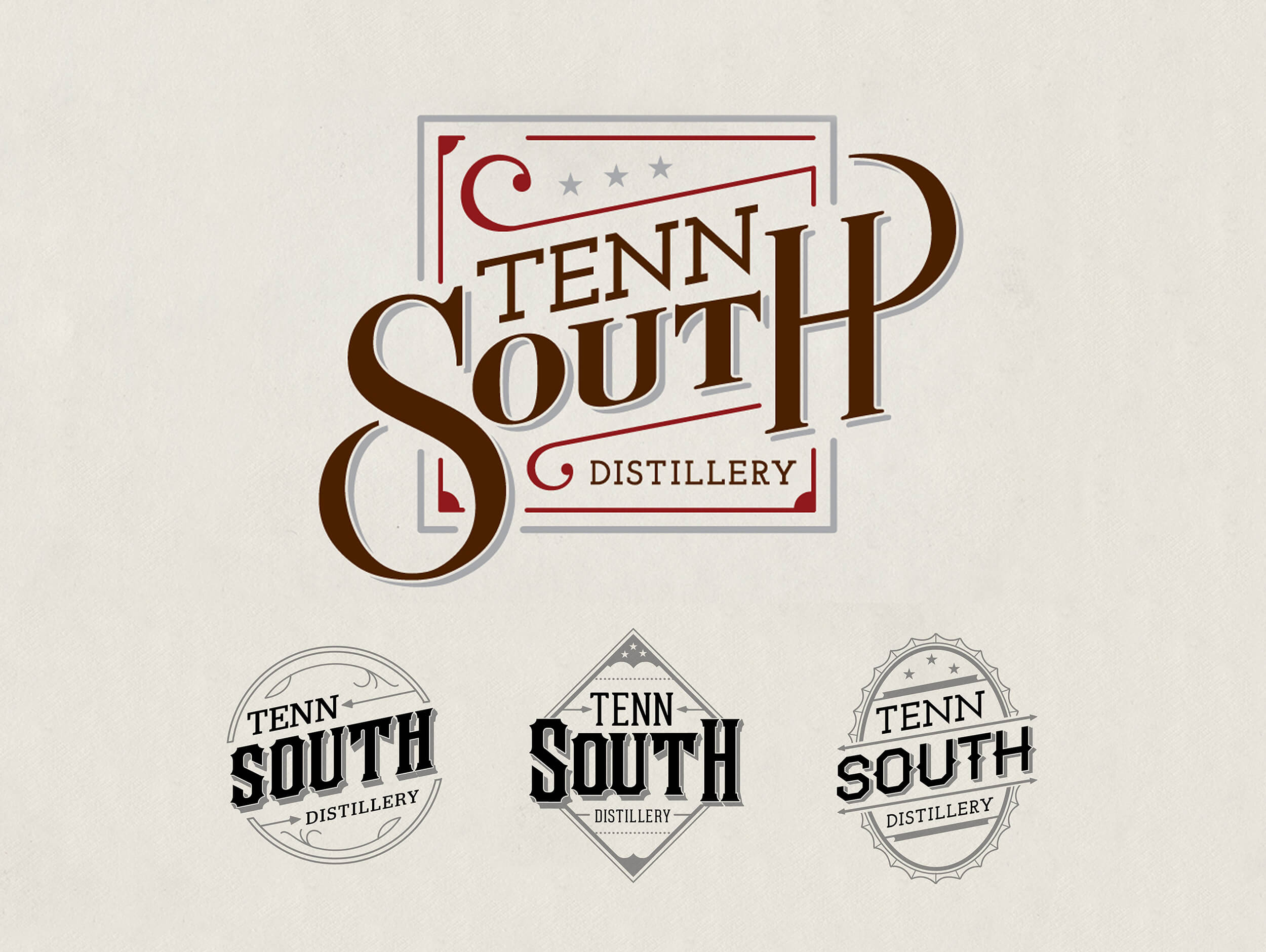 Logo and identity design for Tenn South Distillery in Lynnville, Tennessee
