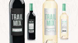 Label art and bottle designs for red and white Trail Mix Wine in Napa Valley, California