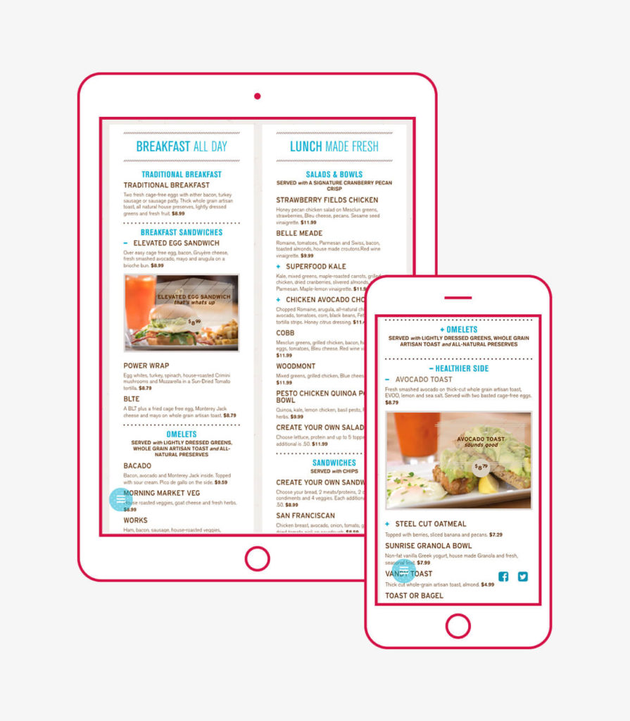 Interactive Menu home page design for Bread and Company restaurant website in Nashville, Tennessee