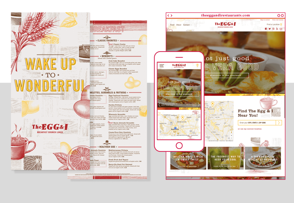 Printed menu and web designs for The Egg and I Restaurants for the ST8MNT Brand Agency newsletter post