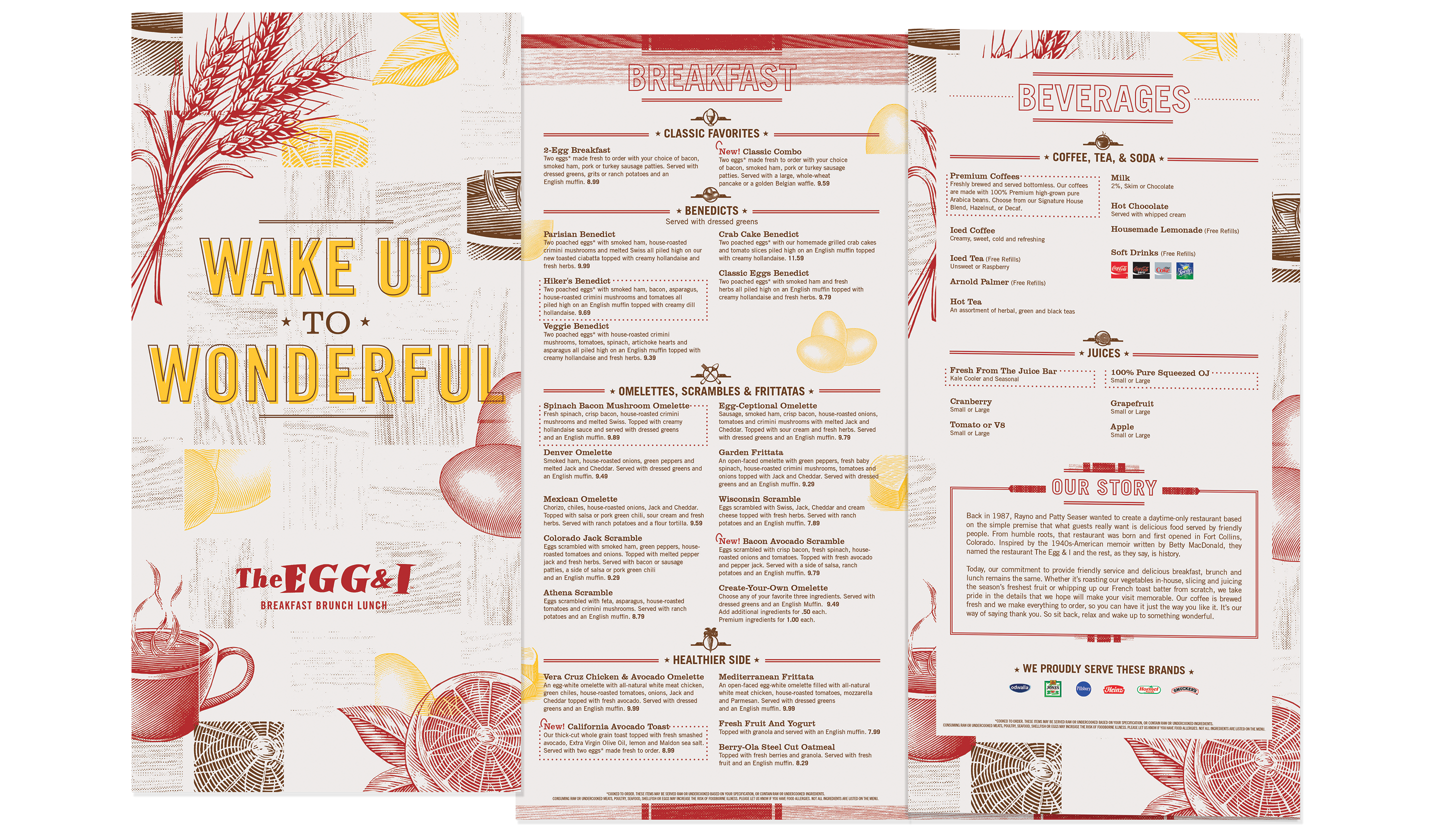 The Egg And I Trifold Togo Menu Image depicting the Togo menu for The Egg & I Restaurants
