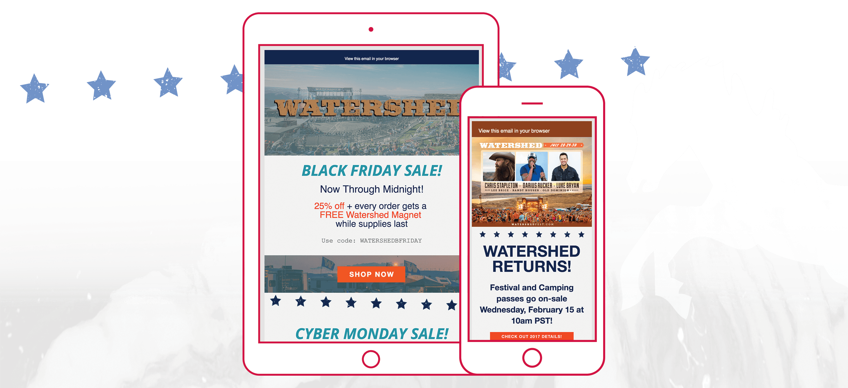 Email design with branding elements in alignment with watershedfest.com for Watershed Festival, George, Washington