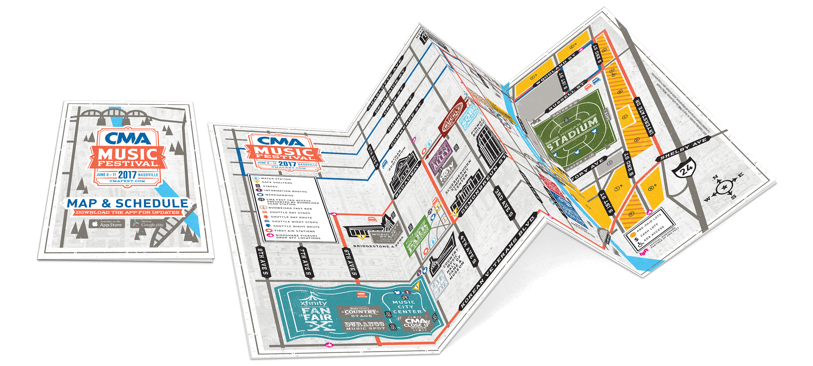 CMA Fest 2017 Map & Schedule featuring maps and schedule for the festival.