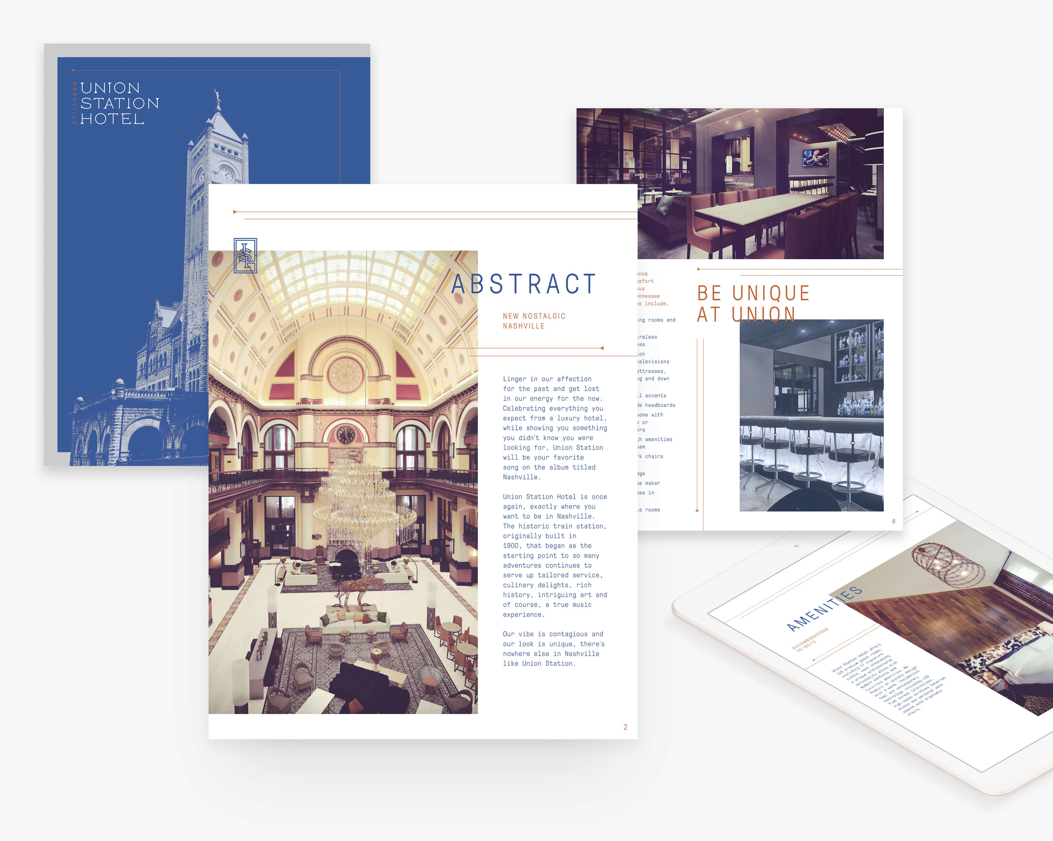 Select pages out of the Digital Press Kit PDF for the Union Station Hotel.