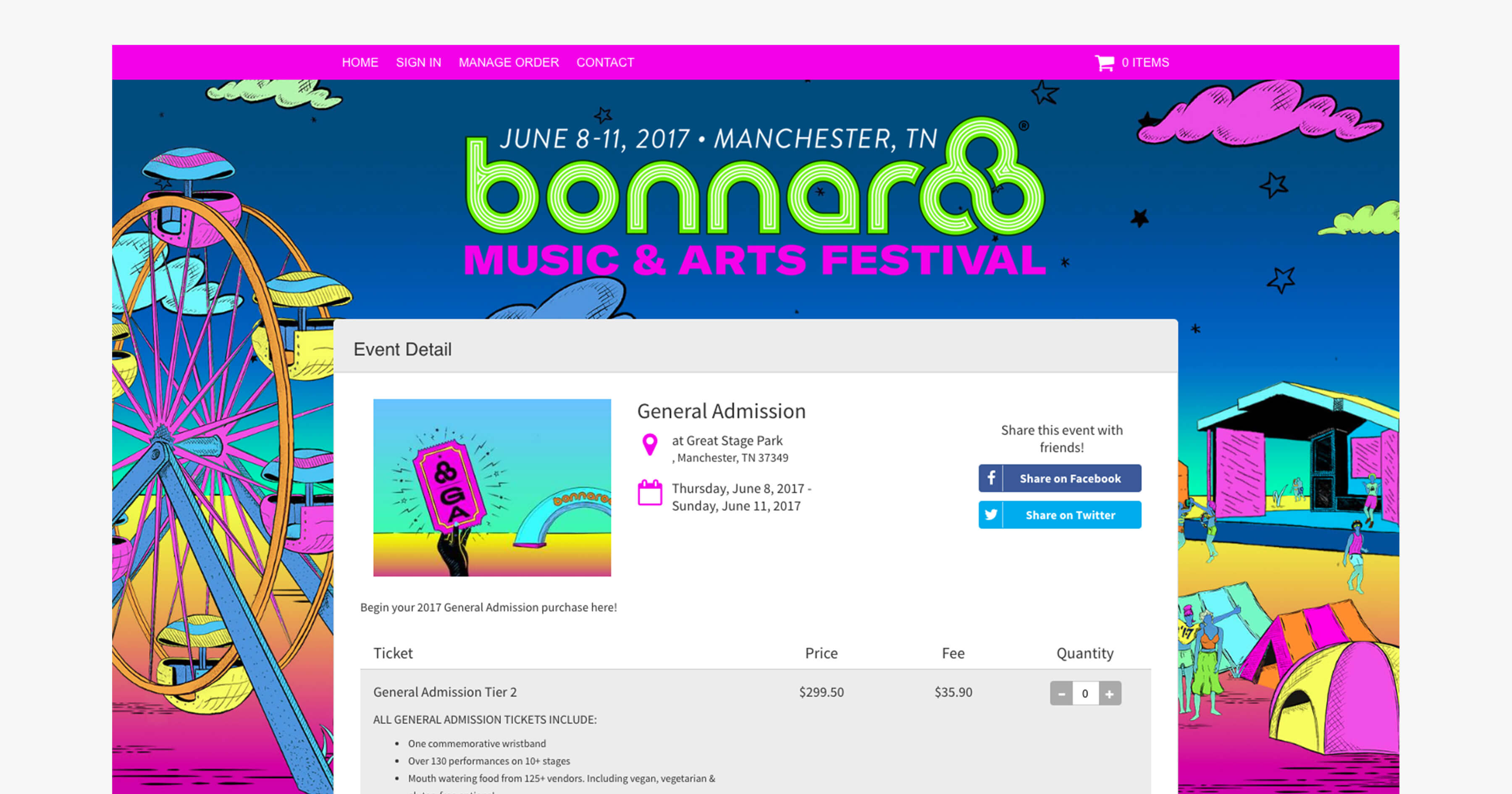 A snaptshot of the Bonnaroo Frontgate Tickets Homepage.