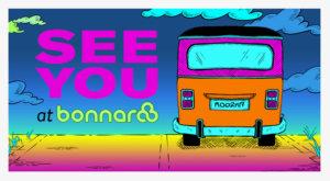 Thank you portal that says "See You At Bonnaroo" with a VW bus on the road.