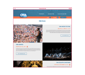 CMA World Events page desktop design CMA World website in Nashville, Tennessee by ST8MNT Brand Agency