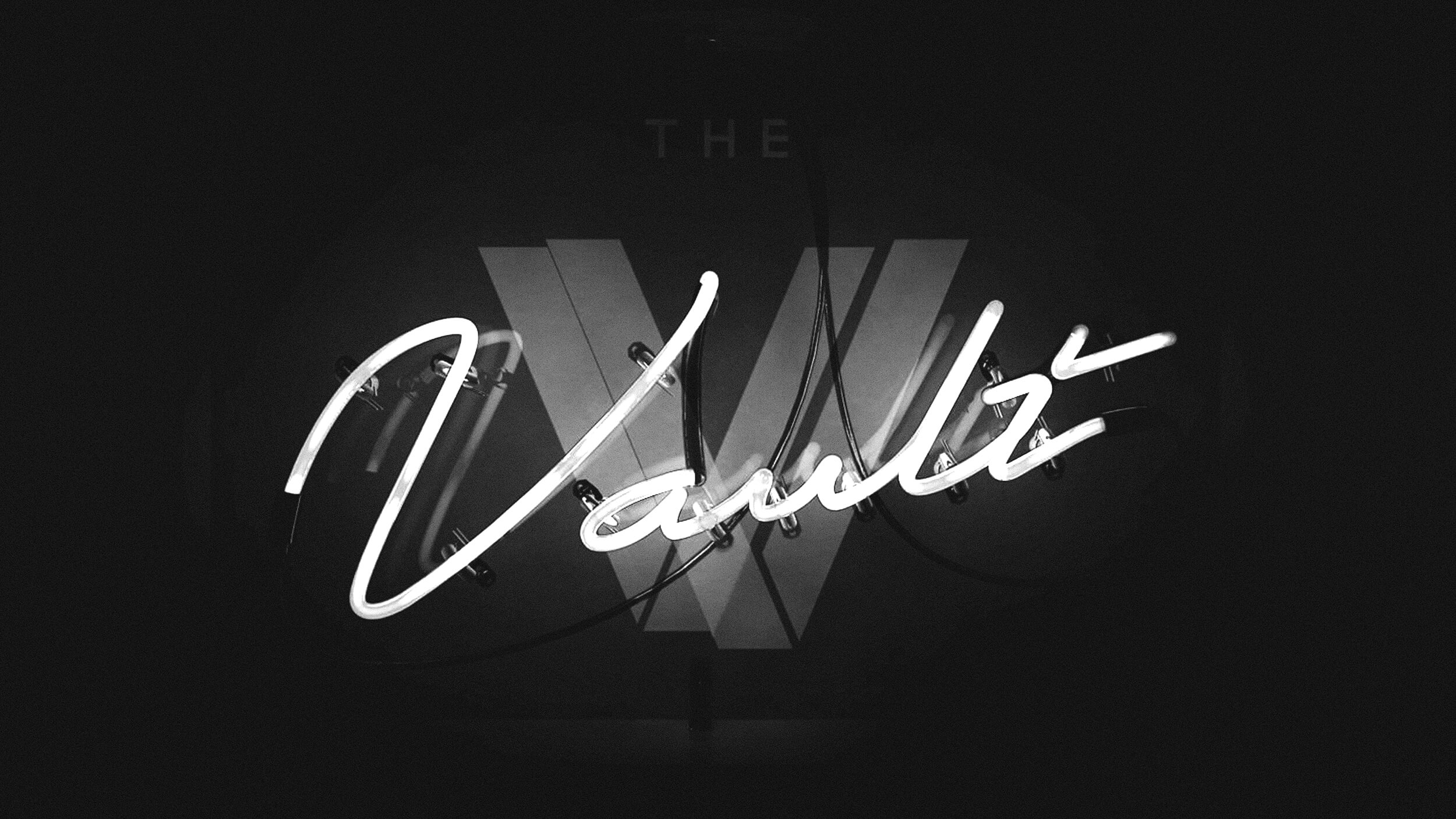 Rendering for The Vault venue visual identity in Nashville featuring neon and metal signage render