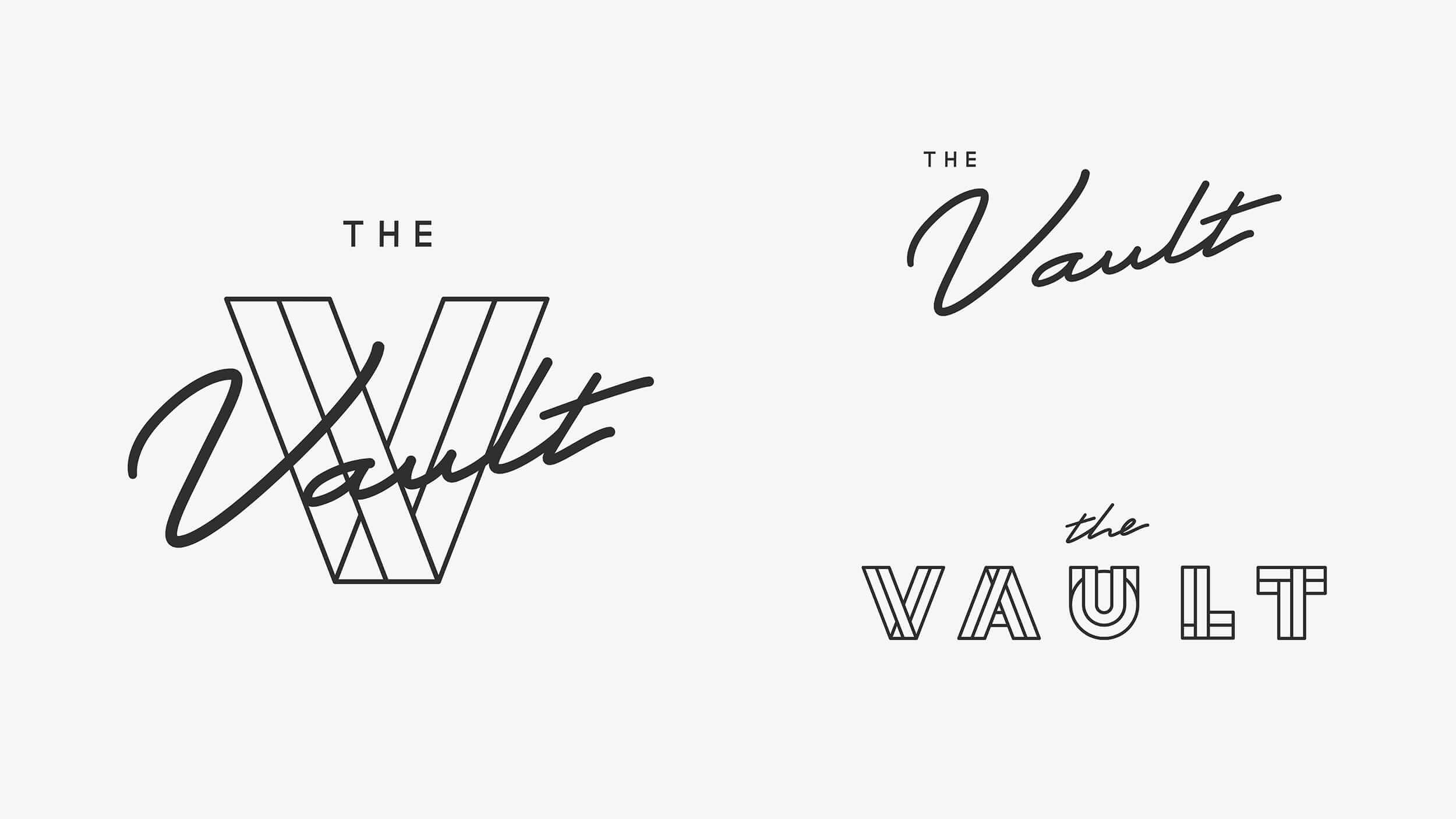Identity system logos for the Vault featuring one color logo variations