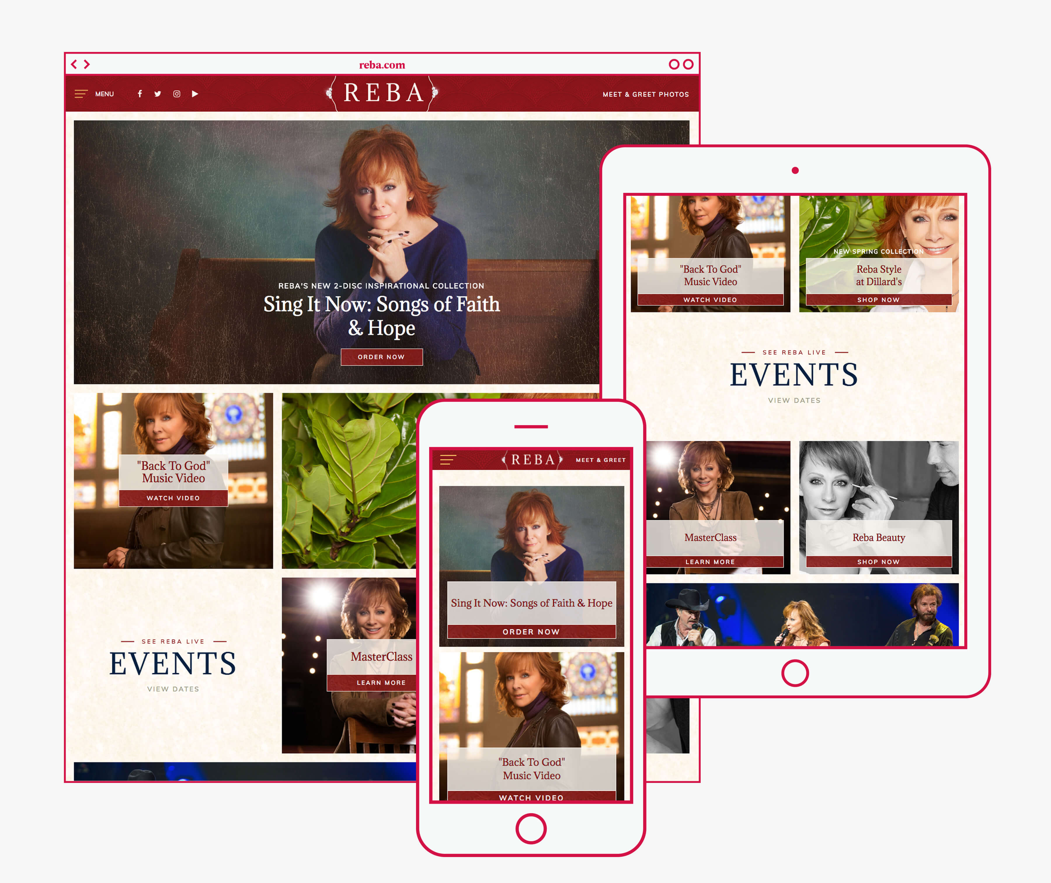 Home page and responsive design for the Reba McEntire home page.