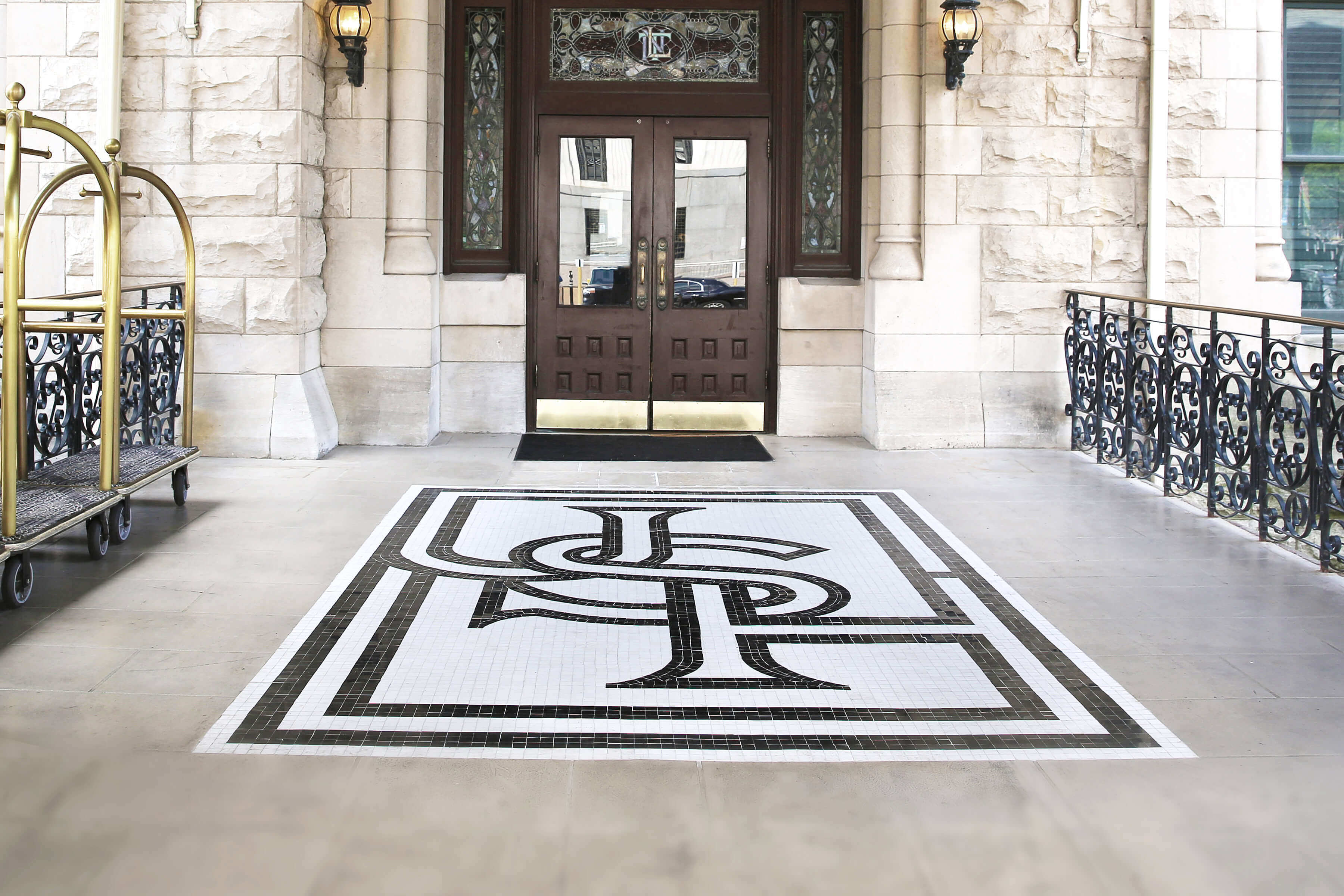 Photo of the Union Station Hotel entry way monogram tile mosaic