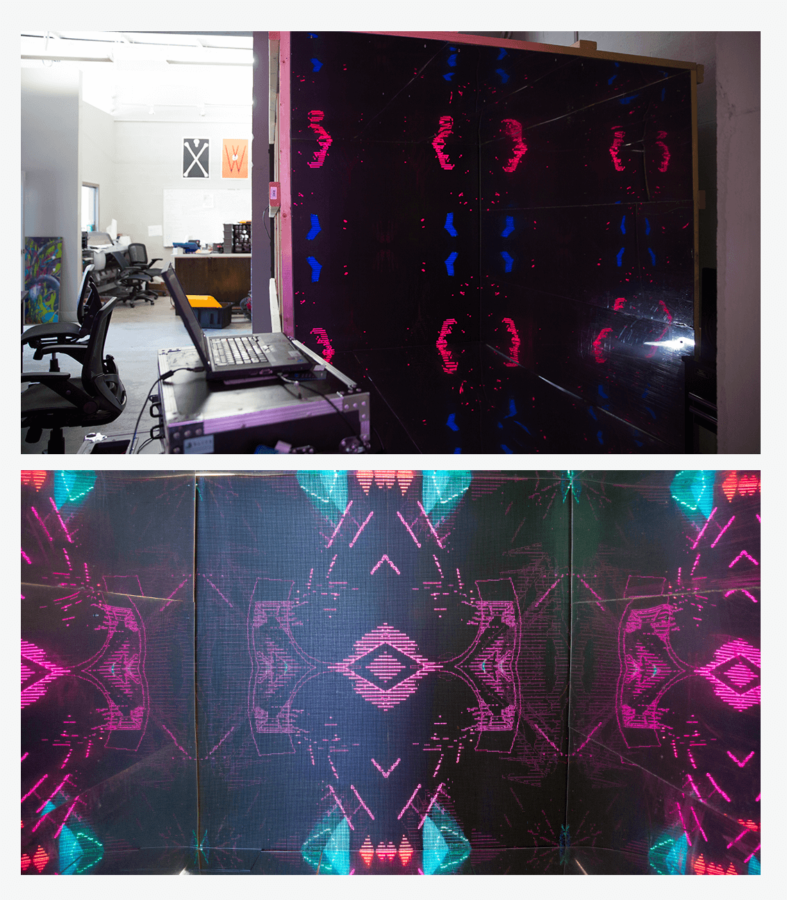Progress photo of the Infinity Mirror art installation at ST8MNT Brand Agency for the Bonnaroo Music & Arts Festival in Manchester, Tennessee