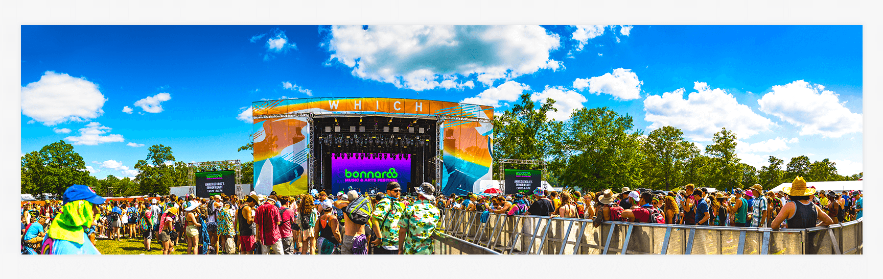 Panoramic Photo of the Which Stage scrims for 2017 Bonnaroo Music and Arts Festival in Manchester, Tennessee