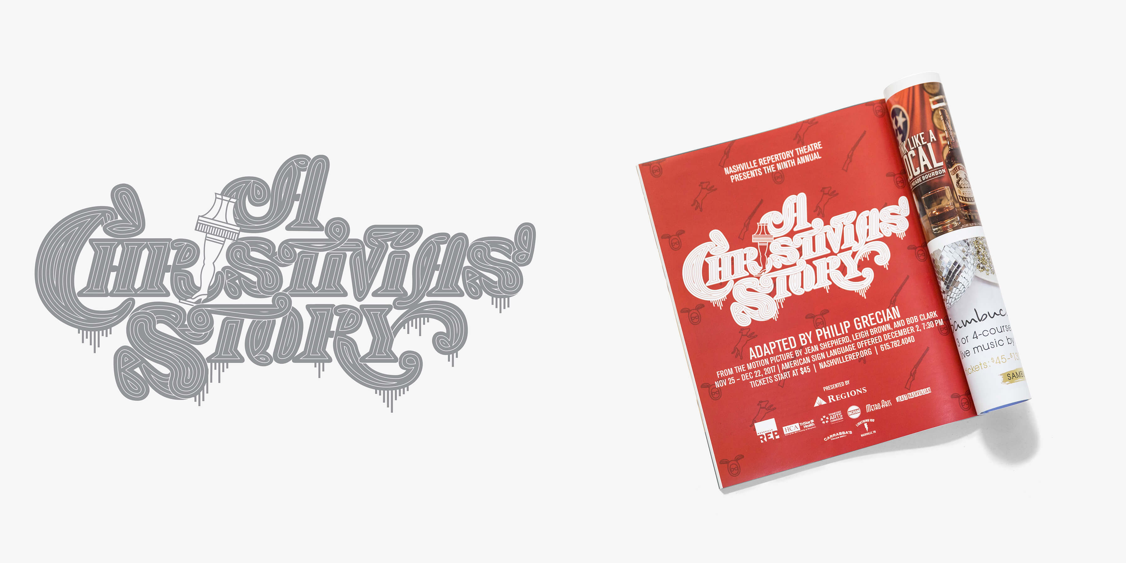 A Christmas Story Title Treatment and Magazine Ad for Nashville Repertory Theatre