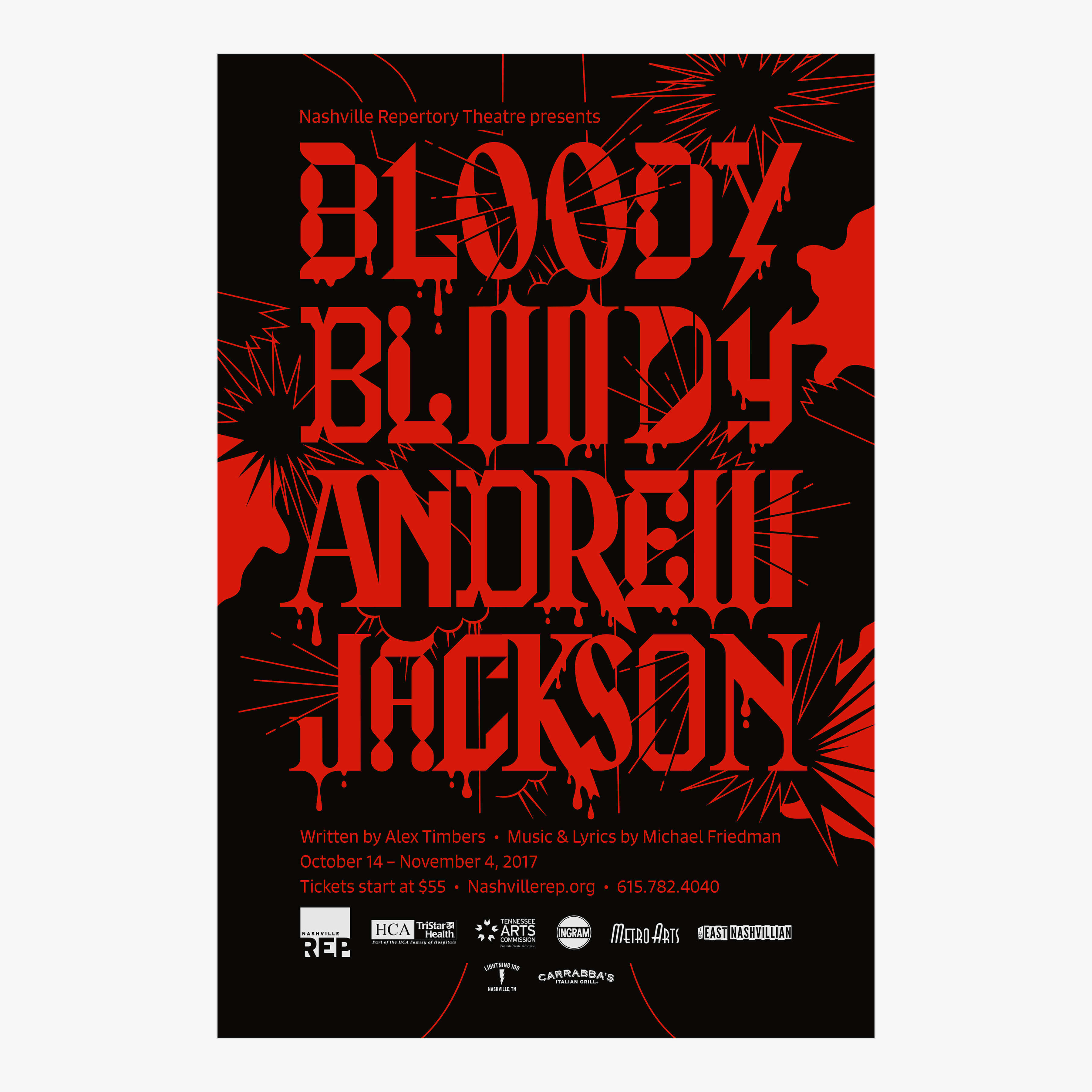 Bloody Bloody Andrew Jackson Key Art for Nashville Repertory Theatre