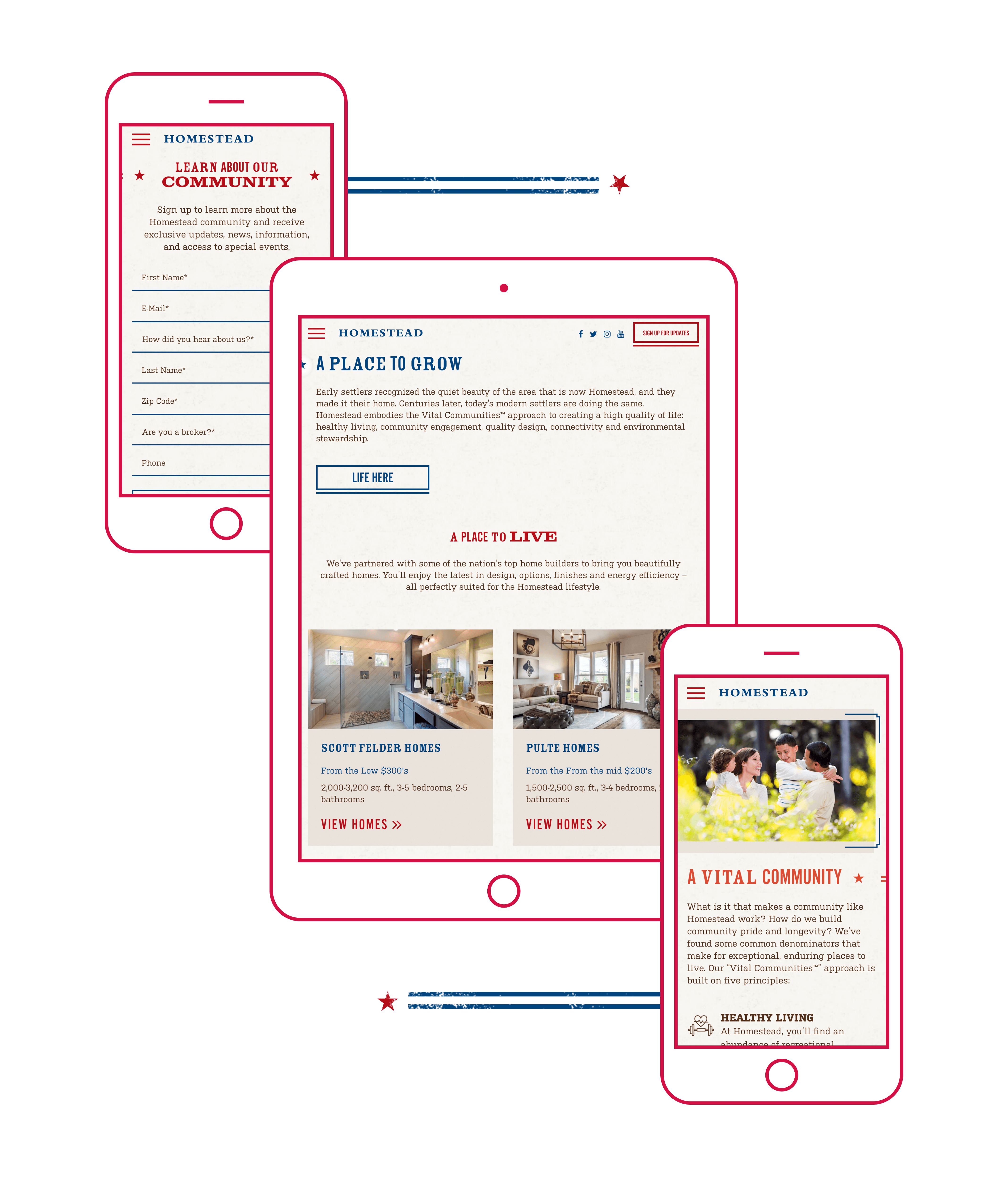 LiveHomestadTexas.com site development mockup of homepage for mobile and tablet