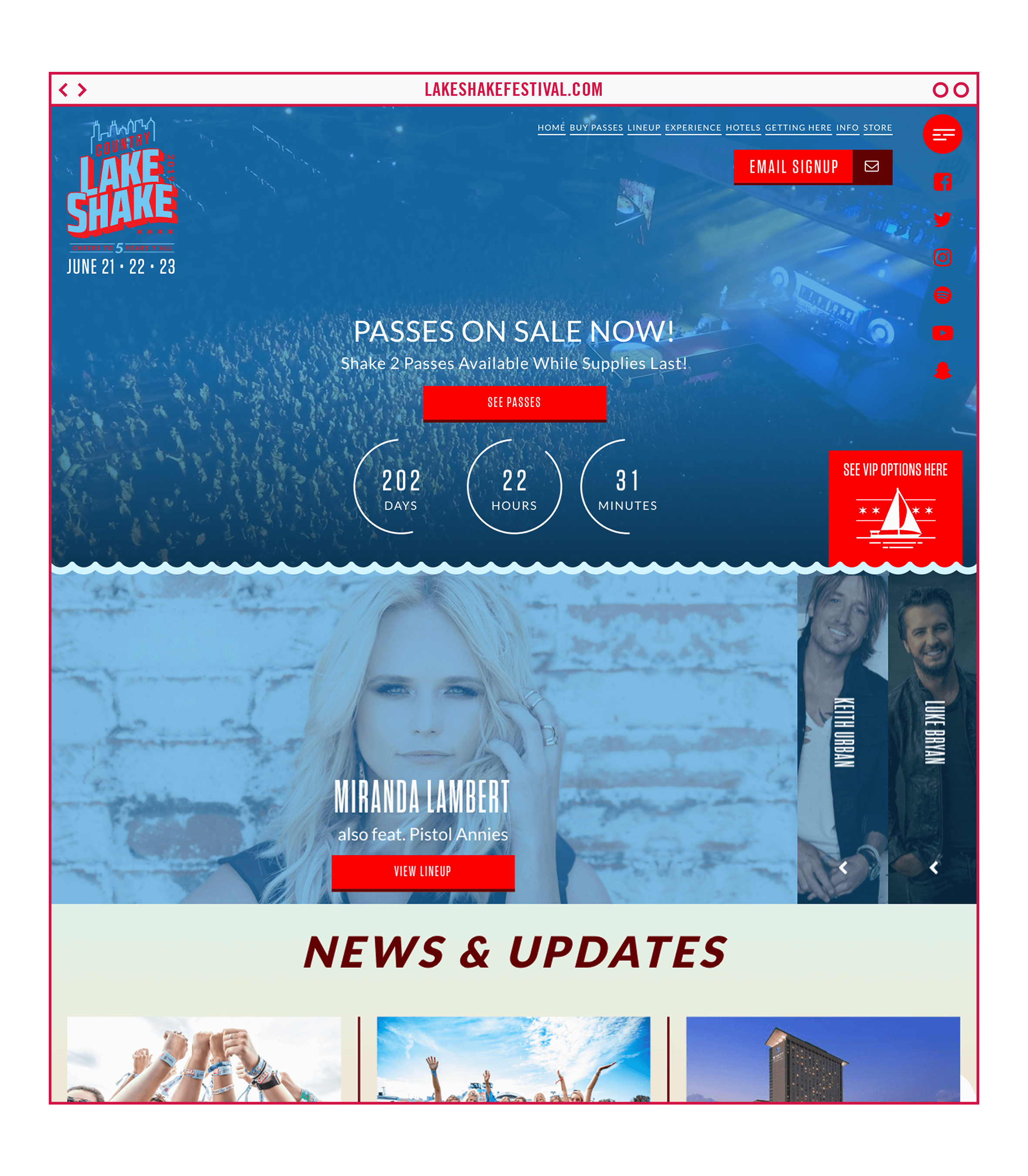 Responsive design for Lake Shake homepage featuring Miranda Lambert by St8mnt