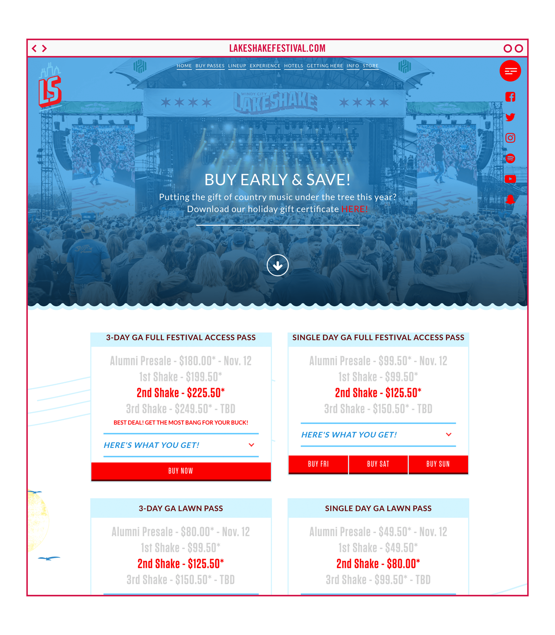 Responsive Passes page design for Lake Shake by St8mnt