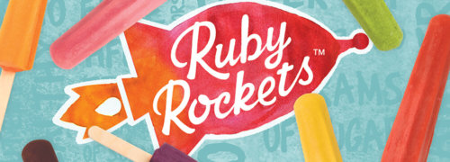 Ruby Rockets watercolor logo colorful popsicle brand with watercolor background texture