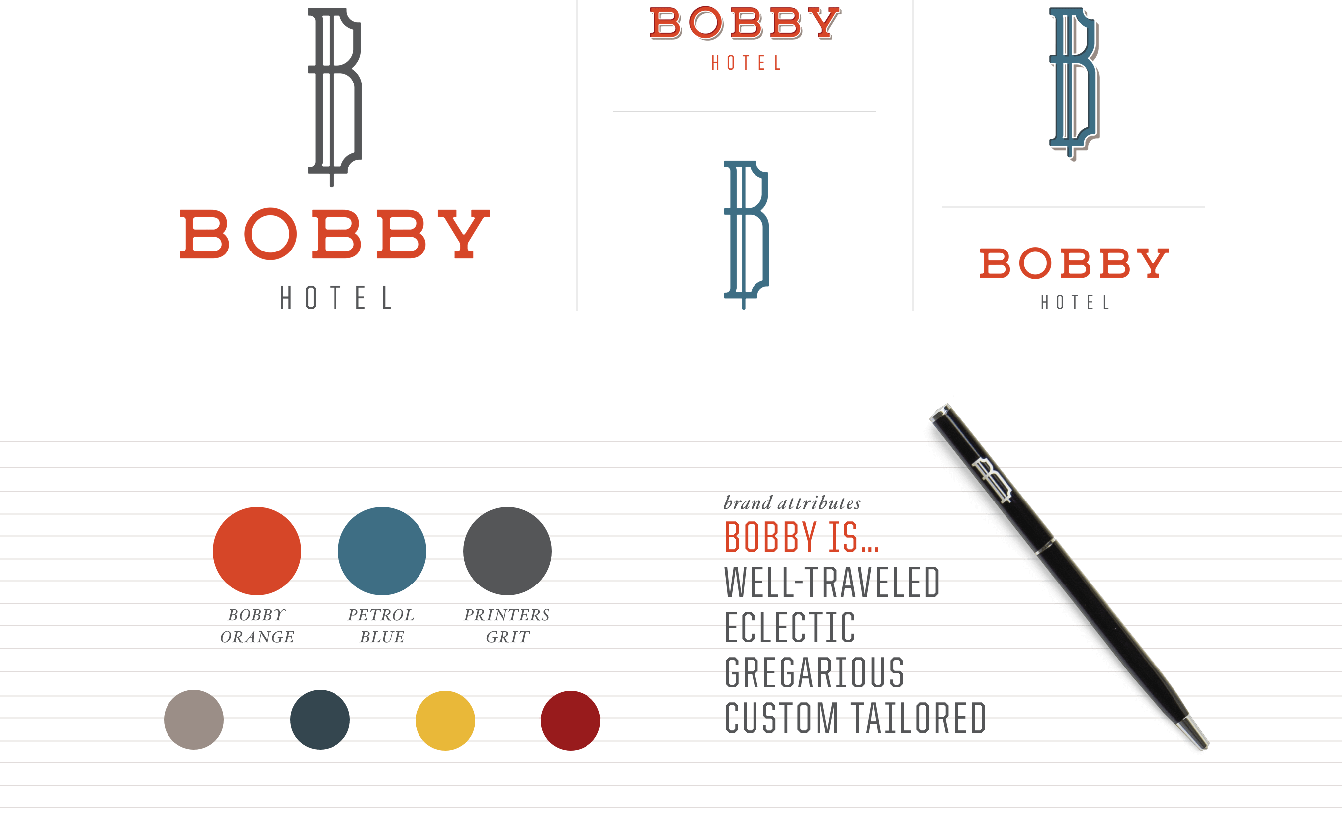 Bobby Hotel logo branding color palette design in Nashville, TN