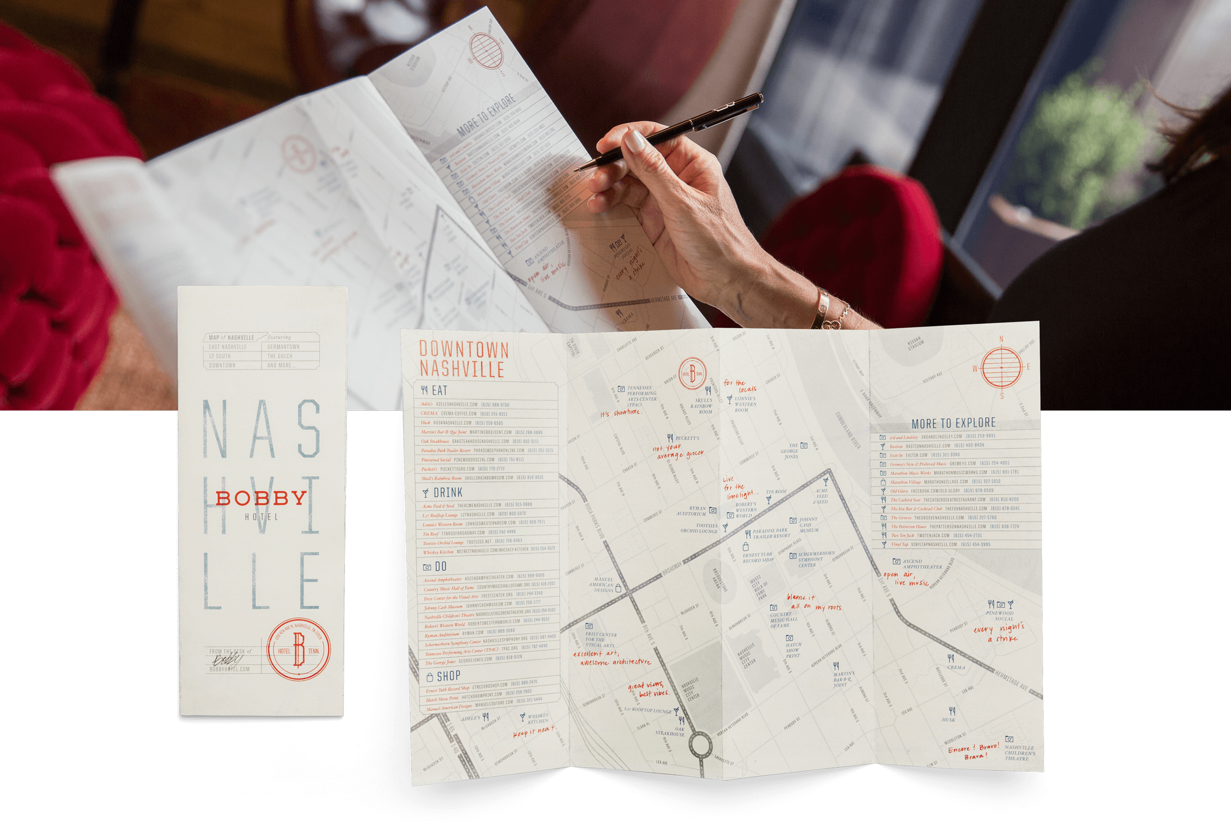 Bobby Hotel map print design in Nashville, TN