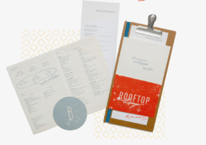 Bobby Hotel Rooftop Lounge menu and coaster print design in Nashville, TN
