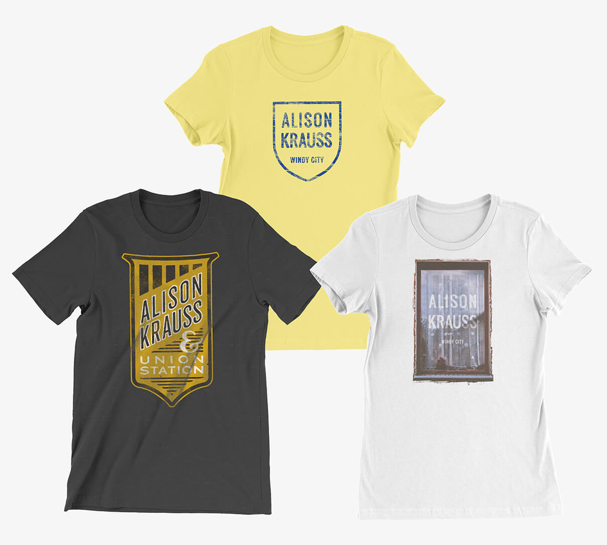 Alison Krauss and Union Station 2017 Windy City Tour Merchandise T-Shirts Women's and Unisex Textured Nostalgic Concert Shirts