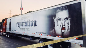 white truck wrap side for Taylor Swift reputation Stadium tour