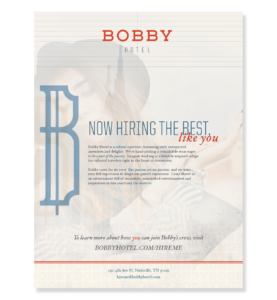 Bobby Hotel Recruitment Print Magazine Ad in Nashville, TN