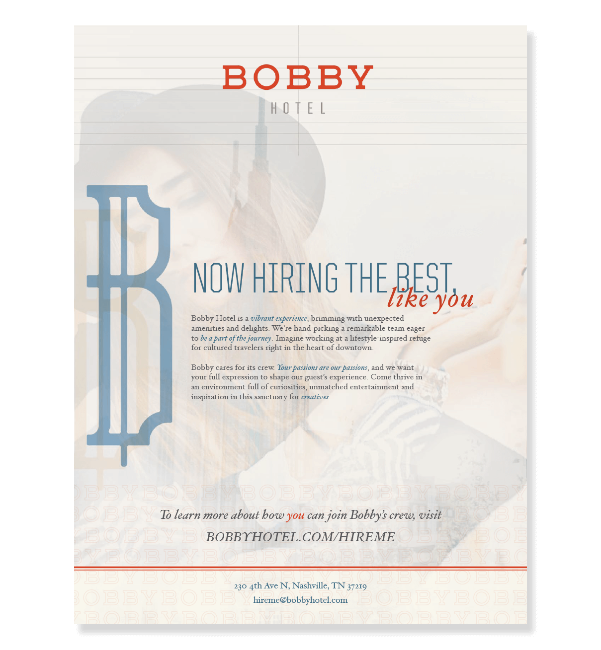 Bobby Hotel Recruitment Print Magazine Ad in Nashville, TN