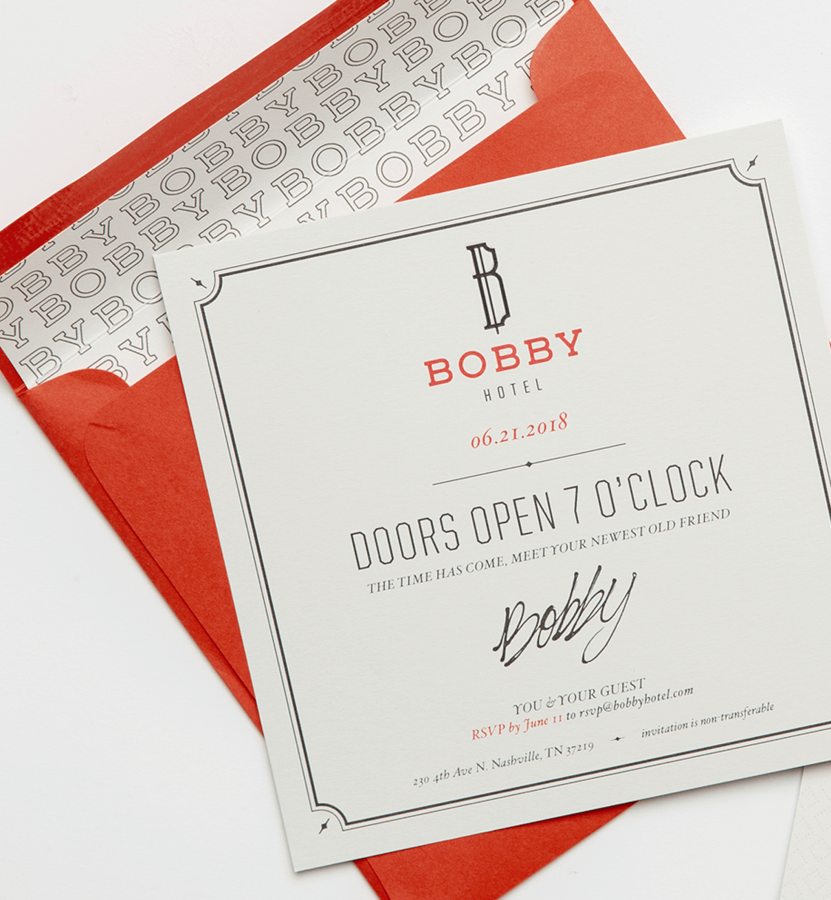 Bobby Hotel Grand Opening Envelopes in Nashville, TN