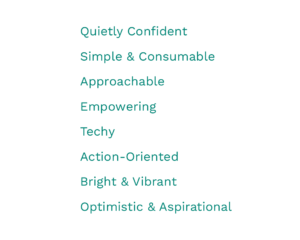 Randa Attributes Confident Simple Approachable Empowering Techy Action-Oriented Bright & Vibrant Optimistic