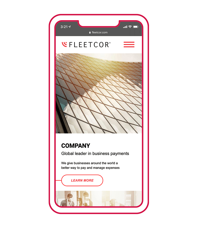 Fleetcor website homepage on mobile