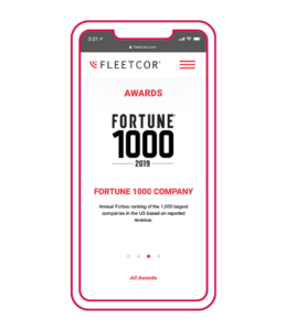 Fleetcor website awards section on mobile