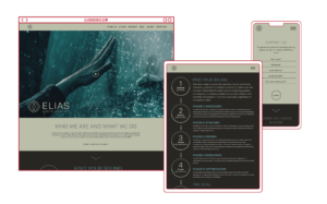 Responsive homepage web design for desktop, tablet and mobile for Elias Audio Identity website