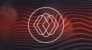 Elias Music logo mark on red sound waves graphic design