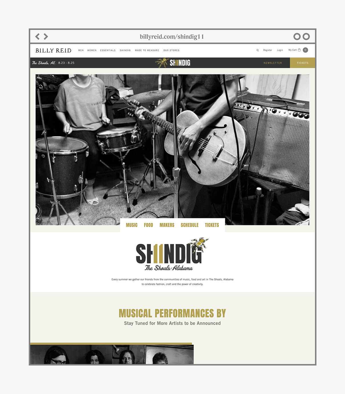 Billy Reid Shindig 11 webpage design