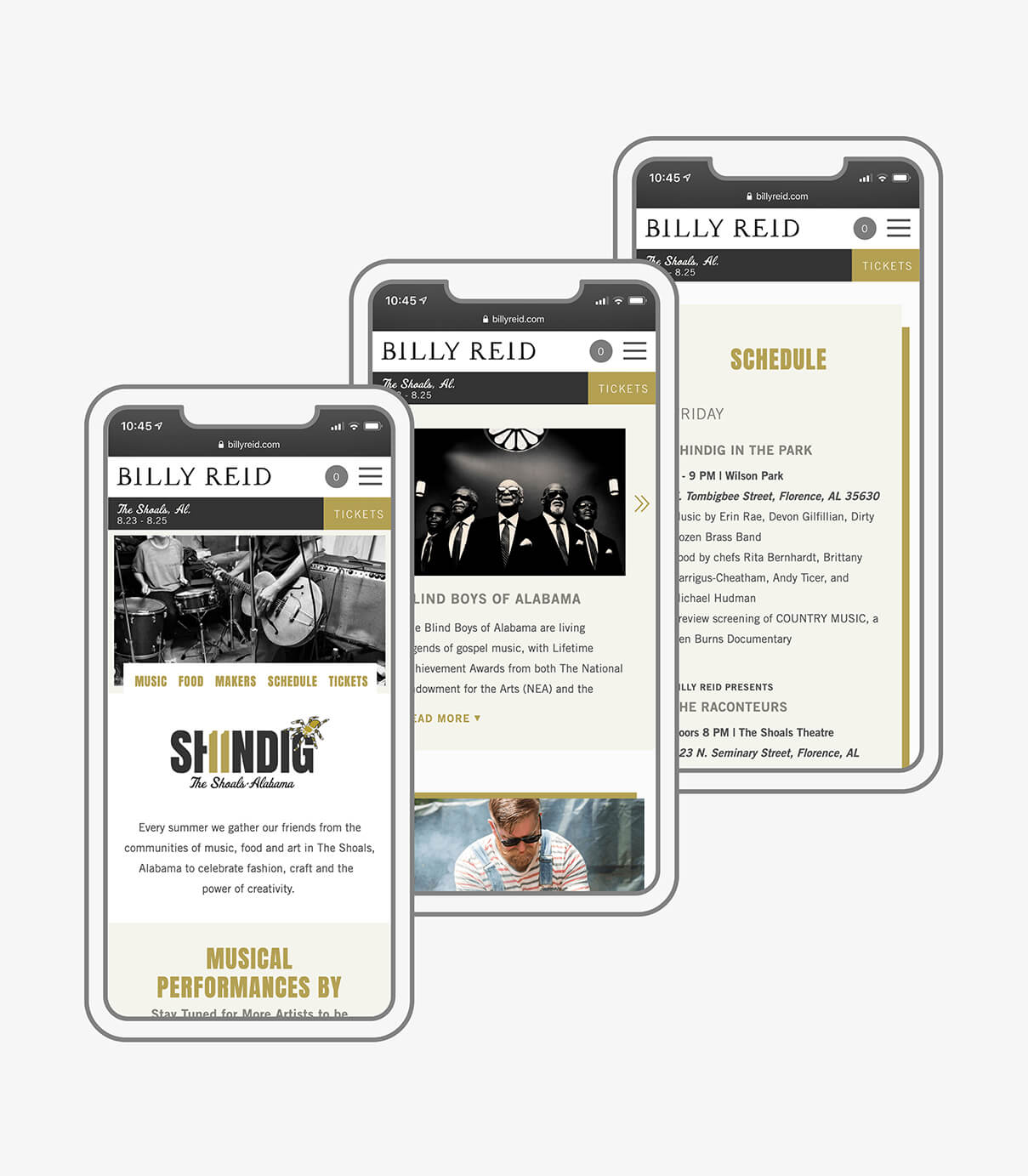 Billy Reid Shindig 11 responsive webpage on mobile