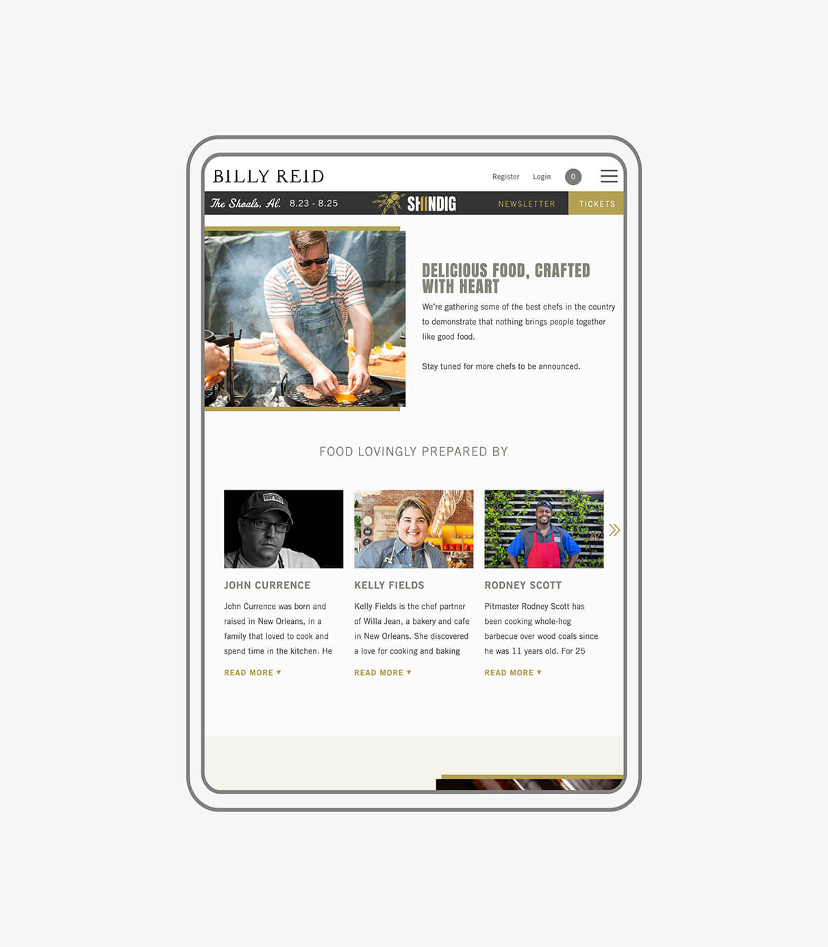 Billy Reid Shindig 11 festival responsive webpage on tablet
