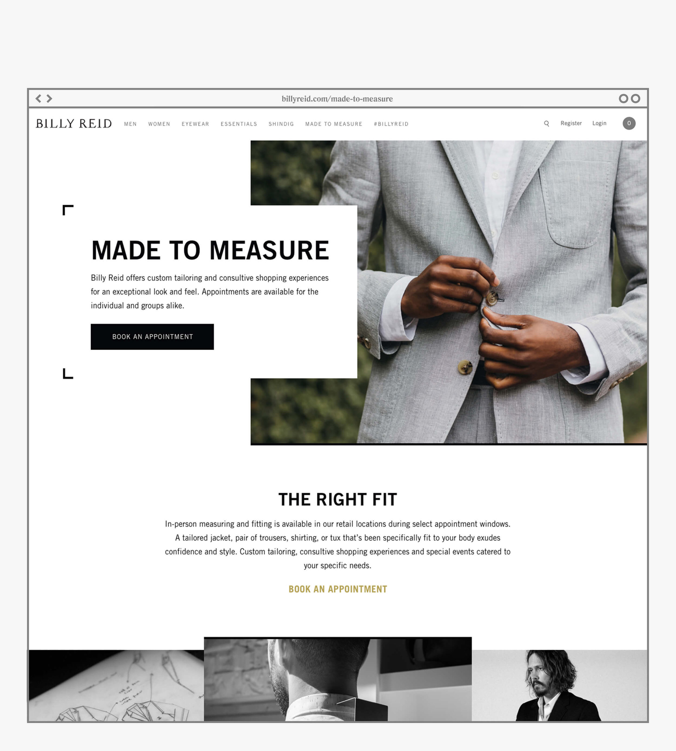 Billy Reid Made to Measure webpage design