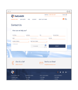 Contact form design for FleetcardsUSA website