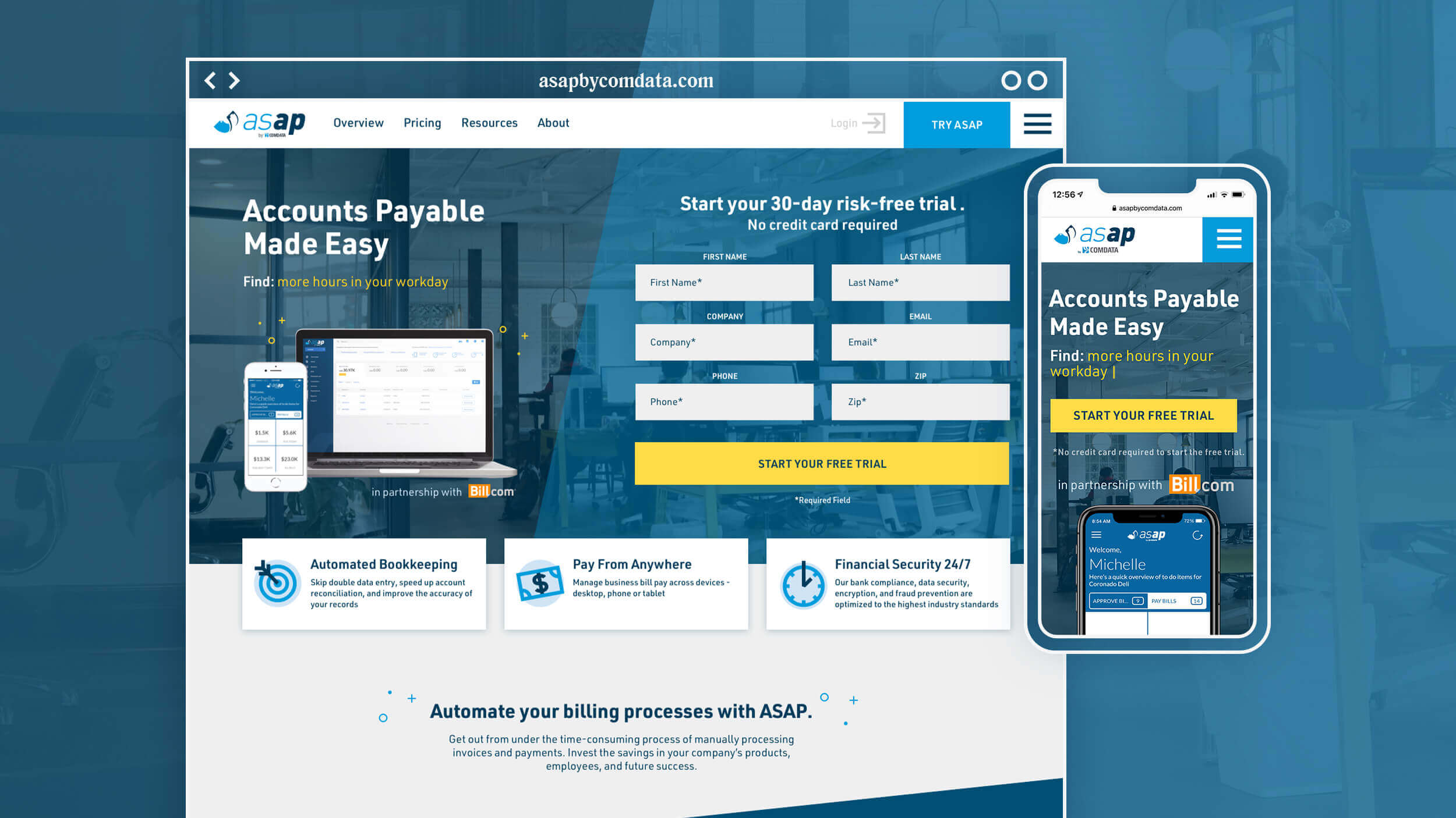 Homepage responsive design on the ASAP by Comdata website