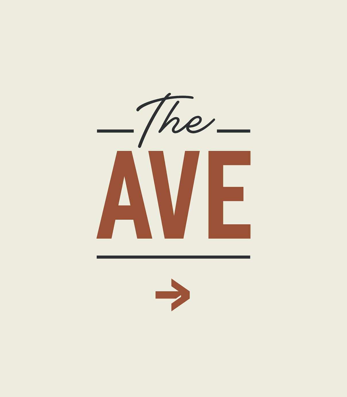 The Ave typography lockup with stylized arrow