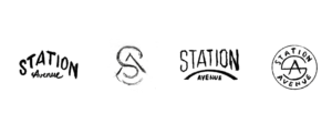 four logo sketches for station avenue including type lockups, stylized monograms and arch shapes