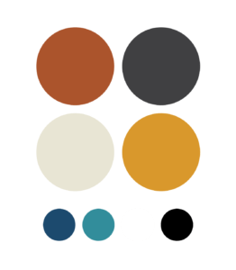 Station Avenue's color palette includes rust, charcoal, cream, yellow, navy, teal, white, black